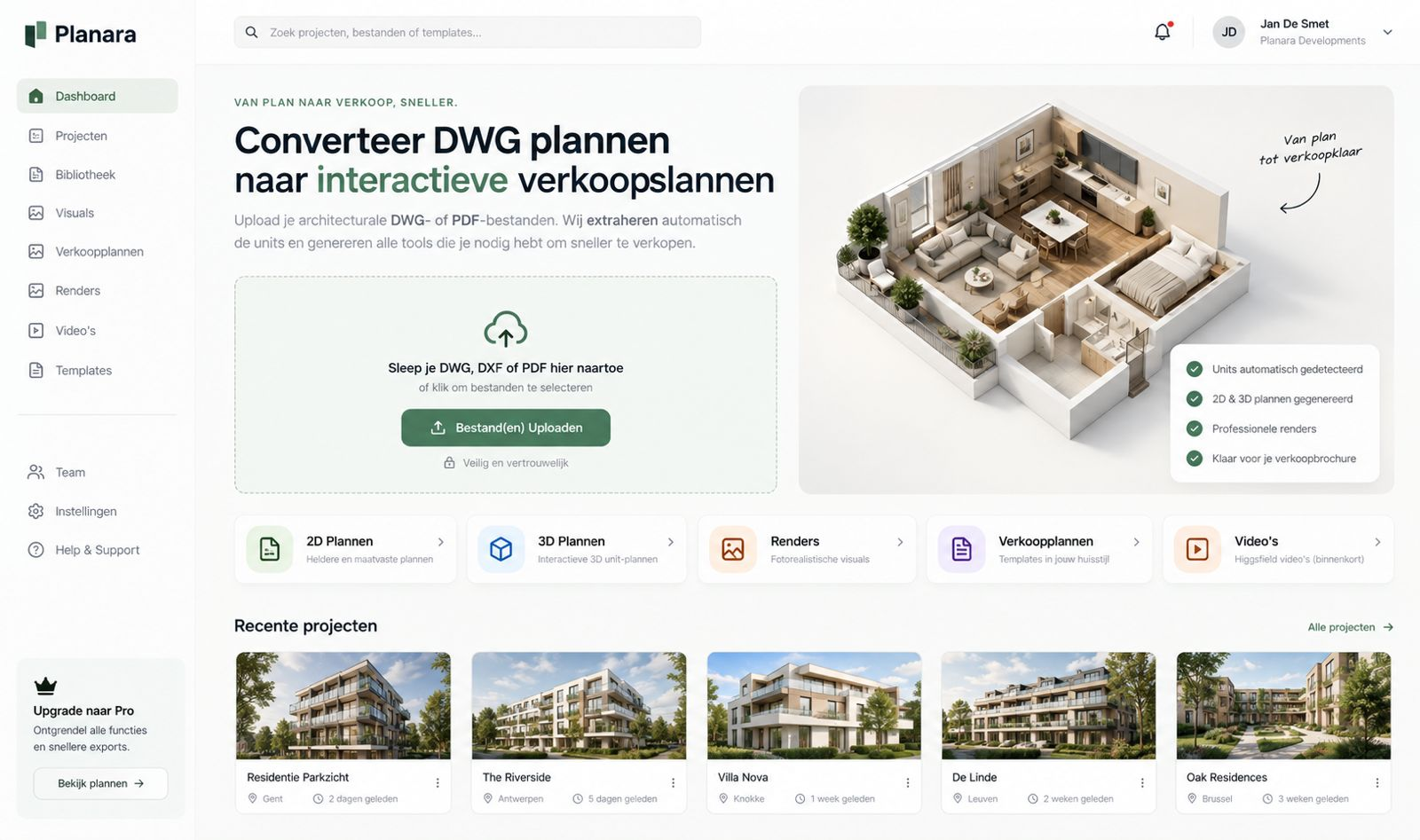 Planara-platform voor het omzetten van architecturale plannen naar interactieve verkoopplannen.